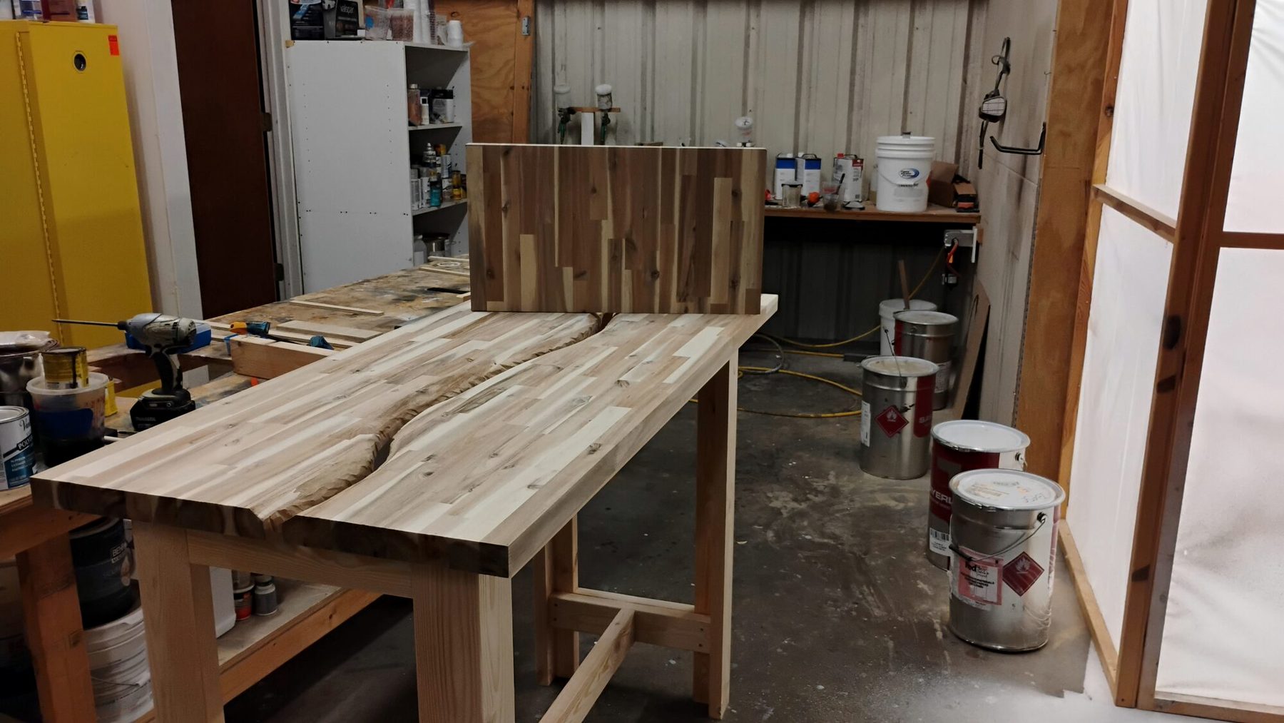 Acacia top glued up on the bench